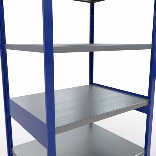Grundregal, Fachbodenregal Stecksystem MULTIplus330, 2500 x 1000 x 800 mm (HxBxT), 6 Fachböden, Kreuzstrebe, RAL 5010 enzianblau/verzinkt von Schulte Lagertechnik aus der Kategorie Stecksystem