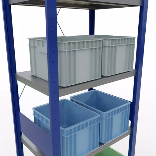 Abbildung Nr 12 des Artikels Grundregal, Fachbodenregal Stecksystem MULTIplus250, 3000 x 750 x 500 mm (HxBxT), 7 Fachböden, Kreuzstrebe, RAL 5010 enzianblau/verzinkt/verzinkt aus der Produktgruppe Stecksystem von der Marke Schulte Lagertechnik