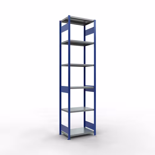 Grundregal, Fachbodenregal Stecksystem MULTIplus250, 3000 x 750 x 500 mm (HxBxT), 7 Fachböden, Längenriegel, RAL 5010 enzianblau/verzinkt/verzinkt aus der Kategorie Grundregal mit der Artikelnummer 12952-75-LR-B