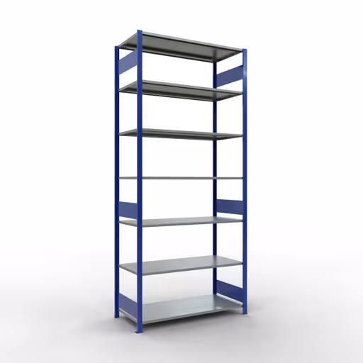 Grundregal, Fachbodenregal Stecksystem MULTIplus150, 3000 x 1300 x 600 mm (HxBxT), 7 Fachböden, Längenriegel, RAL 5010 enzianblau/verzinkt aus der Kategorie Grundregal mit der Artikelnummer 12762-130-LR-B