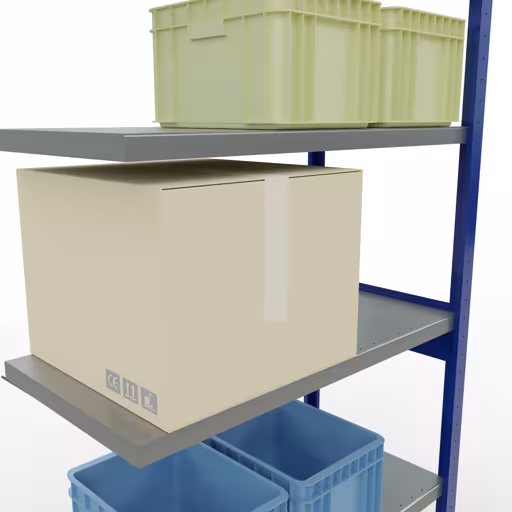 Zusatzbild des Artikels Anbauregal, Fachbodenregal Stecksystem MULTIplus250, 2500 x 1000 x 500 mm (HxBxT), 6 Fachböden, Kreuzstrebe, RAL 5010 enzianblau/verzinkt aus Anbauregal