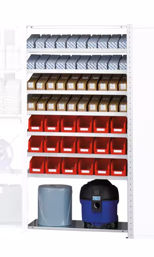 Anbauregal, Regalmodul M5, 2000 x 1000 x 500 mm, RAL 7035 lichtgrau/verzinkt, 7 schräge MULTIplus150-Fachböden, 2 gerade MULTIplus150-Fachböden aus der Kategorie Anbauregal mit der Artikelnummer 12755-M5