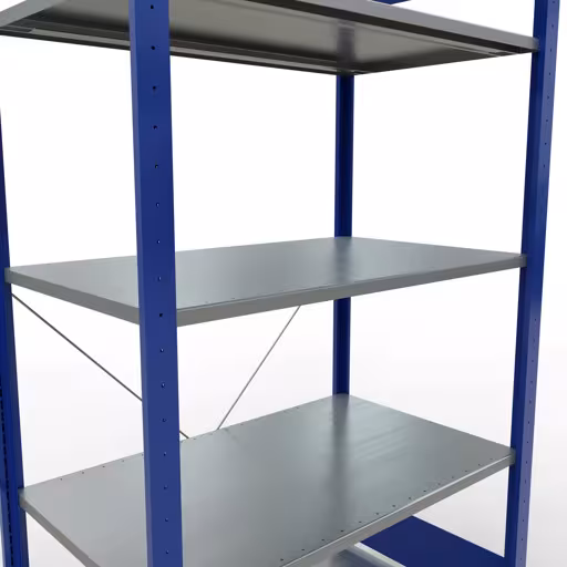 Abbildung Nr 16 des Artikels Grundregal, Fachbodenregal Stecksystem MULTIplus85, 2000 x 1000 x 600 mm (HxBxT), 5 Fachböden, Kreuzstrebe, RAL 5010 enzianblau aus der Produktgruppe Stecksystem von der Marke Schulte Lagertechnik