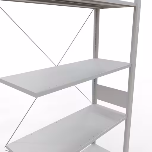 Abbildung Nr 11 des Artikels Anbauregal, Fachbodenregal Stecksystem MULTIplus85, 3000 x 1000 x 400 mm (HxBxT), 7 Fachböden, Kreuzstrebe, RAL 7035 lichtgrau aus der Produktgruppe Stecksystem von der Marke Schulte Lagertechnik