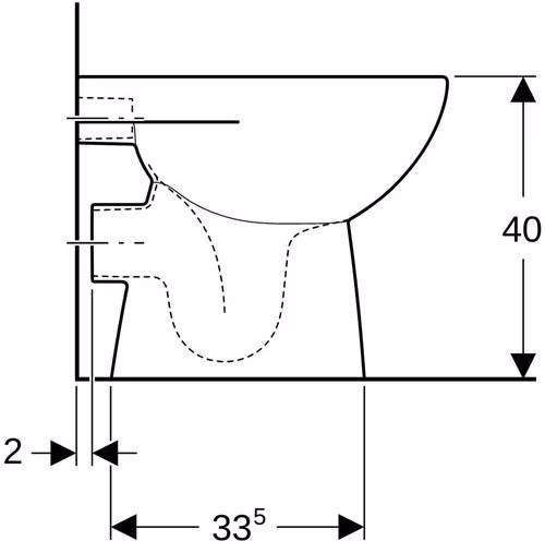 Technische Zeichnung 4060841 Geberit Renova Stand-WC Tiefspüler, Abgang horizontal teilgeschlossene Form, Tiefe: 49cm, weiß