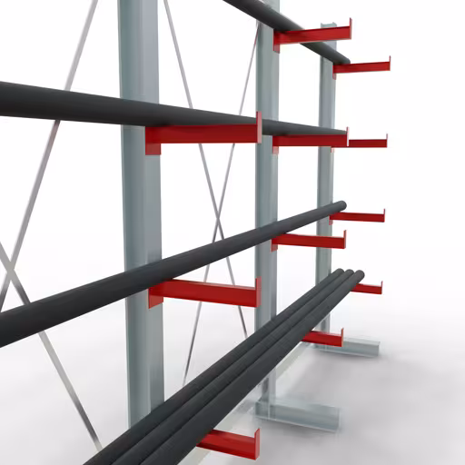Abbildung Nr 9 des Artikels K 3000 Komplettregal, einseitig, 2500 x 3900 x 400 mm, RAL 7001 / RAL 3000, 5 Lagerebenen aus der Produktgruppe Kragarmregale von der Marke Schulte Lagertechnik