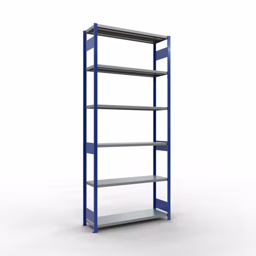 Grundregal, Fachbodenregal Stecksystem MULTIplus250, 3000 x 1300 x 400 mm (HxBxT), 7 Fachböden, Längenriegel, RAL 5010 enzianblau/verzinkt aus der Kategorie Grundregal mit der Artikelnummer 12942-130-LR-B