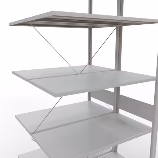Produktbild Nr.6 des Artikels Anbauregal, Doppelregal, Fachbodenregal Stecksystem MULTIplus150, 3000 x 1000 x (2x1000) mm (HxBxT), 2x7 Fachböden, Kreuzstrebe, RAL 7035 lichtgrau aus der Produktreihe Fachbodenregale von der Marke Schulte Lagertechnik