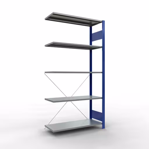 Anbauregal, Fachbodenregal Stecksystem MULTIplus150, 2000 x 1000 x 400 mm (HxBxT), 5 Fachböden, Kreuzstrebe, RAL 5010/verzinkt von Schulte Lagertechnik aus der Kategorie Stecksystem