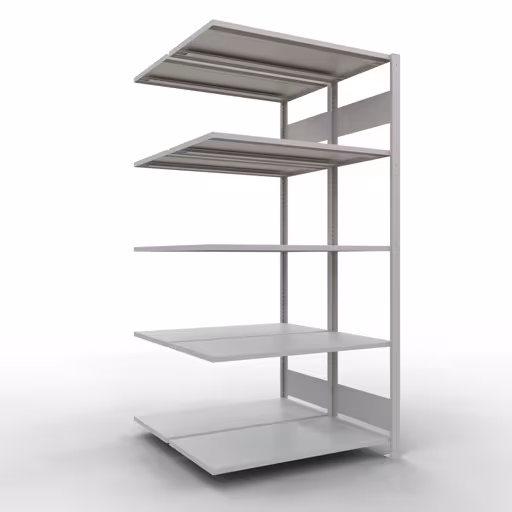 Anbauregal, Doppelregal, Fachbodenregal Stecksystem MULTIplus150, 2000 x 1000 x (2x500) mm (HxBxT), 2x5 Fachböden, Längenriegel, RAL 7035 lichtgrau aus der Kategorie Doppelregale mit der Artikelnummer 33155