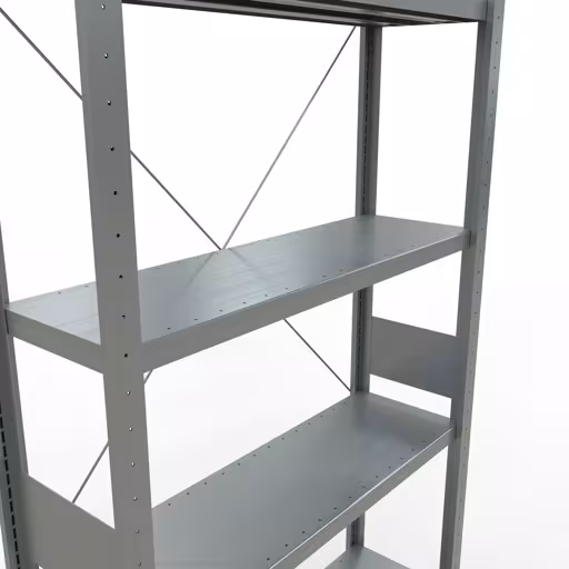 Produktbild Nr.12 des Artikels Grundregal, Fachbodenregal Stecksystem MULTIplus250, 3000 x 1000 x 300 mm (HxBxT), 7 Fachböden, Kreuzstrebe, verzinkt aus der Produktreihe Stecksystem von der Marke Schulte Lagertechnik