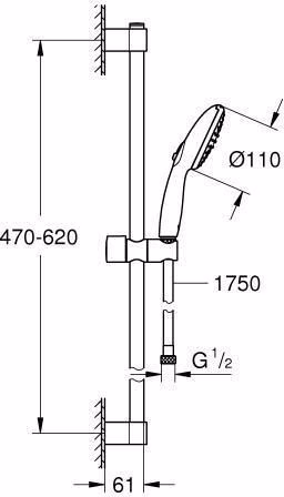 GROHE Brausestangenset Tempesta 110 27598_3 600 mm 2 Strahl 13,5 l/min chrom