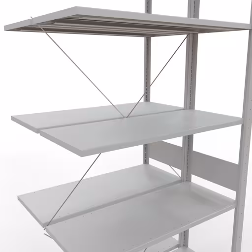 Abbildung Nr 8 des Artikels Anbauregal, Doppelregal, Fachbodenregal Stecksystem MULTIplus150, 3000 x 1000 x (2x800) mm (HxBxT), 2x7 Fachböden, Kreuzstrebe, RAL 7035 lichtgrau aus der Produktgruppe Fachbodenregale von der Marke Schulte Lagertechnik