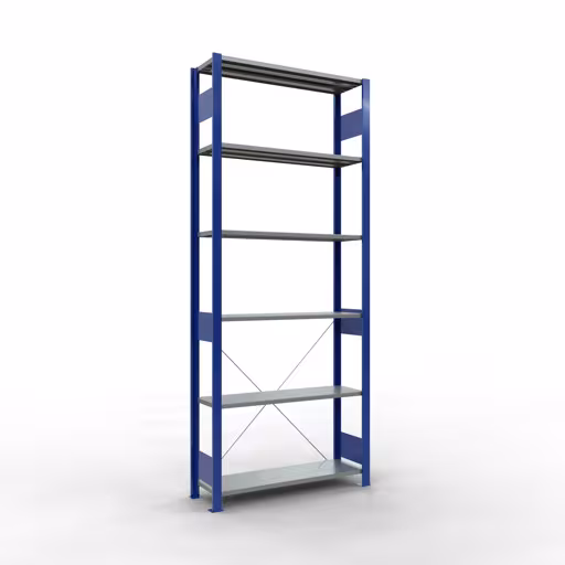 Grundregal, Fachbodenregal Stecksystem MULTIplus150, 2500 x 1000 x 300 mm (HxBxT), 6 Fachböden, Kreuzstrebe, RAL 5010/verzinkt aus der Kategorie Grundregal mit der Artikelnummer 12631-B