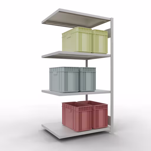 Abbildung Nr 15 des Artikels Anbauregal, Fachbodenregal Stecksystem MULTIplus330, 2000 x 1000 x 800 mm (HxBxT), 5 Fachböden, Längenriegel, RAL 7035 lichtgrau aus der Produktgruppe Stecksystem von der Marke Schulte Lagertechnik