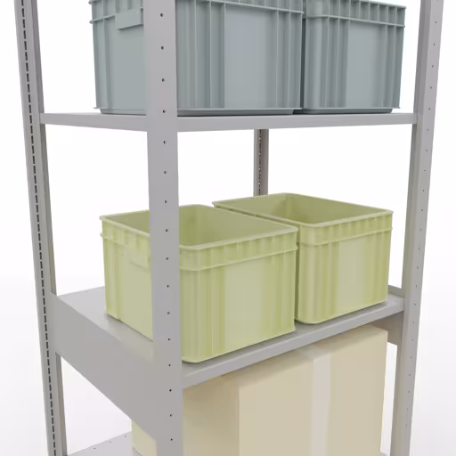 Grundregal, Fachbodenregal Stecksystem MULTIplus150, 2500 x 750 x 600 mm (HxBxT), 6 Fachböden, Längenriegel, RAL 7035 lichtgrau von Schulte Lagertechnik mit der Artikelnr. 32661-75-LR