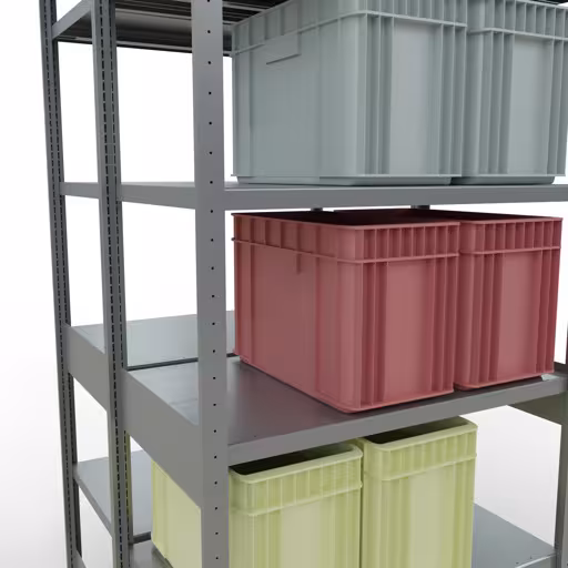Zusatzbild des Artikels Grundregal, Doppelregal, Fachbodenregal Stecksystem MULTIplus250, 2500 x 1000 x (2x600) mm (HxBxT), 2x6 Fachböden, Längenriegel, verzinkt aus Doppelregale