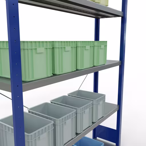 Grundregal, Fachbodenregal Stecksystem MULTIplus250, 2000 x 1300 x 300 mm (HxBxT), 5 Fachböden, Kreuzstrebe, RAL 5010 enzianblau/verzinkt von Schulte Lagertechnik aus der Kategorie Stecksystem
