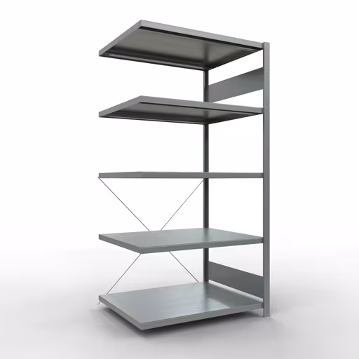 Anbauregal, Fachbodenregal Stecksystem MULTIplus250, 2000 x 1000 x 800 mm (HxBxT), 5 Fachböden, Kreuzstrebe, verzinkt aus der Kategorie Anbauregal mit der Artikelnummer 12985