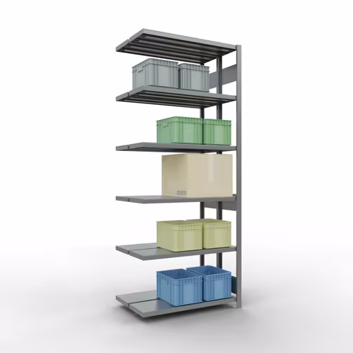 Anbauregal, Doppelregal, Fachbodenregal Stecksystem MULTIplus250, 2500 x 1000 x (2x300) mm (HxBxT), 2x6 Fachböden, Längenriegel, verzinkt von Schulte Lagertechnik mit der Artikelnr. 17936