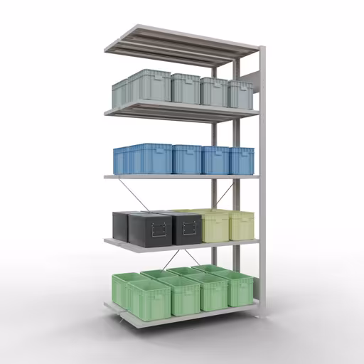 Abbildung Nr 11 des Artikels Anbauregal, Doppelregal, Fachbodenregal Stecksystem MULTIplus150, 2000 x 1000 x (2x300) mm (HxBxT), 2x5 Fachböden, Kreuzstrebe, RAL 7035 lichtgrau aus der Produktgruppe Fachbodenregale von der Marke Schulte Lagertechnik
