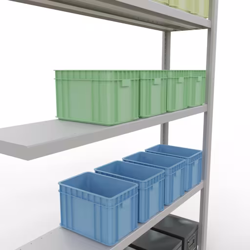 Anbauregal, Fachbodenregal Stecksystem MULTIplus250, 2000 x 1300 x 300 mm (HxBxT), 5 Fachböden, Längenriegel, RAL 7035 lichtgrau von der Marke Schulte Lagertechnik aus der Produktreihe Stecksystem