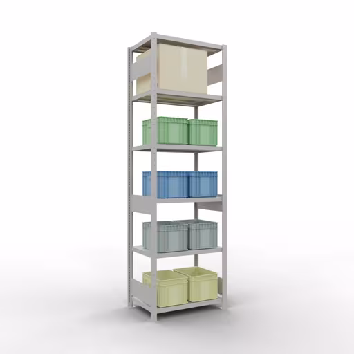 Grundregal, Fachbodenregal Stecksystem MULTIplus250, 2500 x 750 x 500 mm (HxBxT), 6 Fachböden, Längenriegel, RAL 7035 lichtgrau von der Marke Schulte Lagertechnik aus der Produktreihe Stecksystem