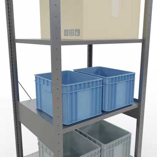 Zusatzbild des Artikels Grundregal, Fachbodenregal Stecksystem MULTIplus150, 2500 x 750 x 600 mm (HxBxT), 6 Fachböden, Kreuzstrebe, verzinkt aus Grundregal