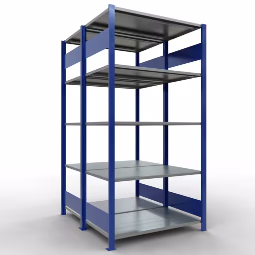 Grundregal, Doppelregal, Fachbodenregal Stecksystem MULTIplus150, 2000 x 1000 x (2x600) mm (HxBxT), 2x5 Fachböden, Längenriegel, RAL 5010 enzianblau aus der Kategorie Doppelregale mit der Artikelnummer 33160-B