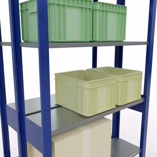 Produktbild Nr.15 des Artikels Grundregal, Doppelregal, Fachbodenregal Stecksystem MULTIplus150, 2500 x 1000 x (2x300) mm (HxBxT), 2x6 Fachböden, Längenriegel, RAL 5010 enzianblau aus der Produktreihe Fachbodenregale von der Marke Schulte Lagertechnik