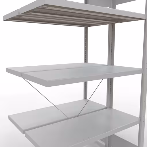 Produktbild Nr.7 des Artikels Anbauregal, Doppelregal, Fachbodenregal Stecksystem MULTIplus250, 2000 x 1000 x (2x400) mm (HxBxT), 2x5 Fachböden, Kreuzstrebe, RAL 7035 lichtgrau aus der Produktreihe Fachbodenregale von der Marke Schulte Lagertechnik