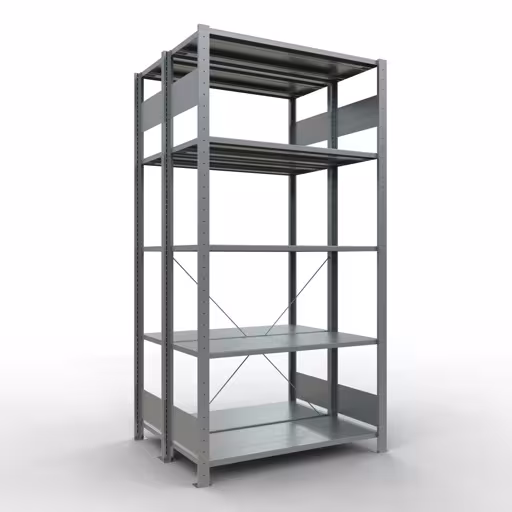 Abbildung Nr 9 des Artikels Grundregal, Doppelregal, Fachbodenregal Stecksystem MULTIplus150, 2000 x 1000 x (2x400) mm (HxBxT), 2x5 Fachböden, Kreuzstrebe, verzinkt aus der Produktgruppe Fachbodenregale von der Marke Schulte Lagertechnik
