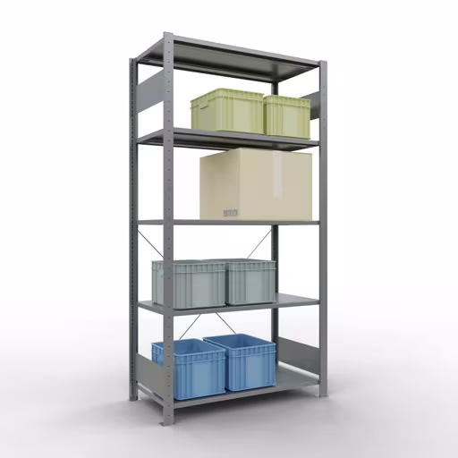Abbildung Nr 12 des Artikels Grundregal, Fachbodenregal Stecksystem MULTIplus150, 2000 x 1000 x 500 mm (HxBxT), 5 Fachböden, Kreuzstrebe, verzinkt aus der Produktgruppe Stecksystem von der Marke Schulte Lagertechnik