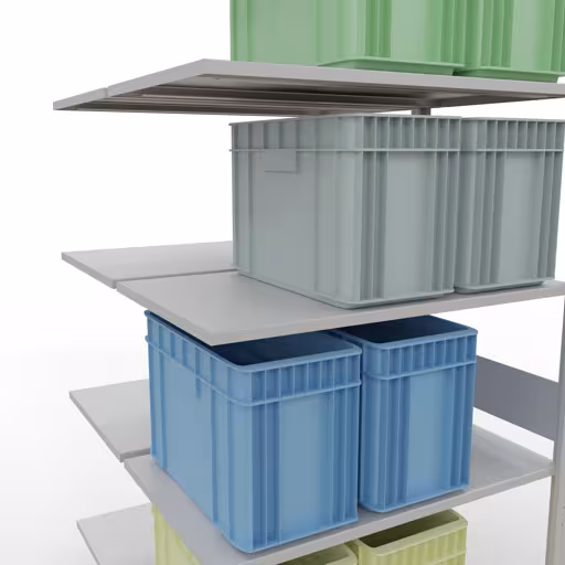 Produktbild Nr.16 des Artikels Anbauregal, Doppelregal, Fachbodenregal Stecksystem MULTIplus150, 3000 x 1000 x (2x600) mm (HxBxT), 2x7 Fachböden, Längenriegel, RAL 7035 lichtgrau aus der Produktreihe Fachbodenregale von der Marke Schulte Lagertechnik