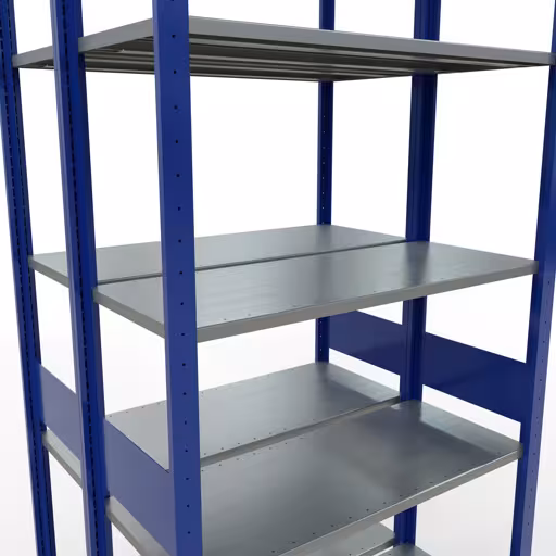 Produktbild Nr.7 des Artikels Grundregal, Doppelregal, Fachbodenregal Stecksystem MULTIplus150, 3000 x 1000 x (2x400) mm (HxBxT), 2x7 Fachböden, Längenriegel, RAL 5010 enzianblau aus der Produktreihe Fachbodenregale von der Marke Schulte Lagertechnik