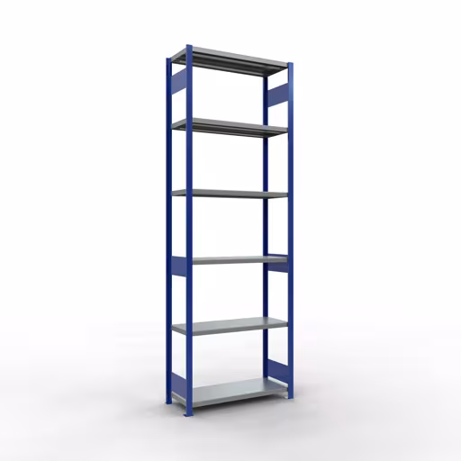 Grundregal, Fachbodenregal Stecksystem MULTIplus250, 3000 x 1000 x 400 mm (HxBxT), 7 Fachböden, Längenriegel, RAL 5010 enzianblau/verzinkt aus der Kategorie Grundregal mit der Artikelnummer 12942-LR-B