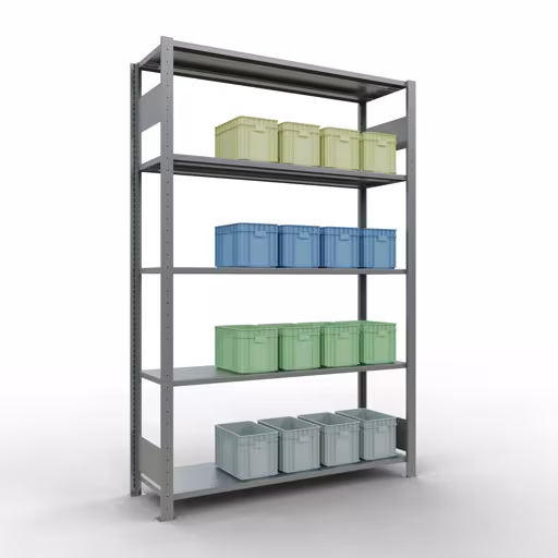 Grundregal, Fachbodenregal Stecksystem MULTIplus150, 2000 x 1300 x 400 mm (HxBxT), 5 Fachböden, Längenriegel, verzinkt von Schulte Lagertechnik aus der Kategorie Stecksystem