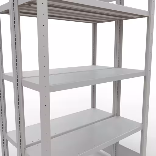 Andere Ansicht des Artikels Grundregal, Doppelregal, Fachbodenregal Stecksystem MULTIplus250, 2000 x 1000 x (2x300) mm (HxBxT), 2x5 Fachböden, Längenriegel, RAL 7035 lichtgrau aus der Kategorie Fachbodenregale