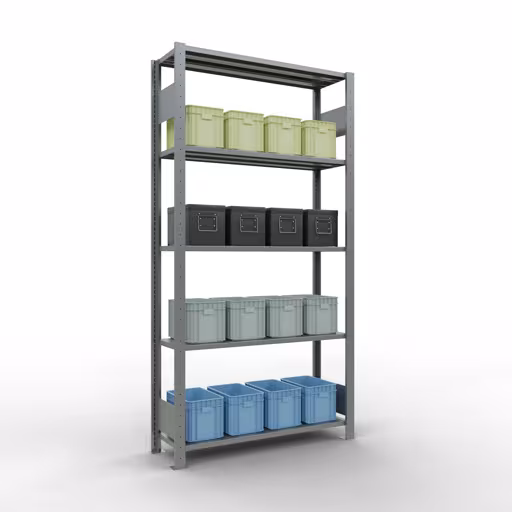 Grundregal, Fachbodenregal Stecksystem MULTIplus85, 2000 x 1000 x 300 mm (HxBxT), 5 Fachböden, Längenriegel, verzinkt von der Marke Schulte Lagertechnik aus der Produktreihe Stecksystem