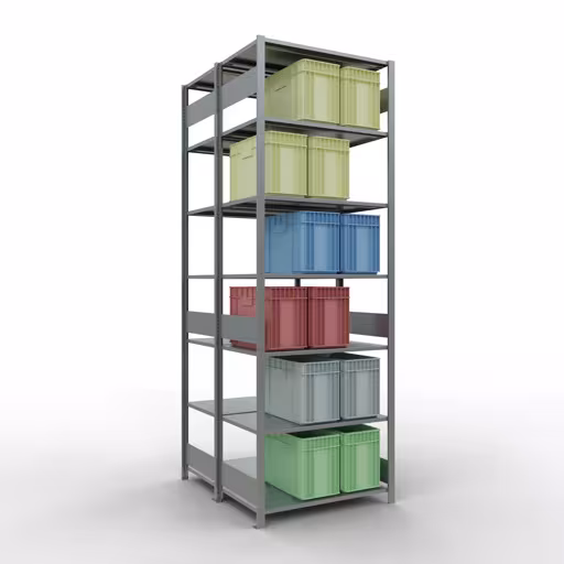Abbildung Nr 14 des Artikels Grundregal, Doppelregal, Fachbodenregal Stecksystem MULTIplus150, 3000 x 1000 x (2x600) mm (HxBxT), 2x7 Fachböden, Längenriegel, verzinkt aus der Produktgruppe Fachbodenregale von der Marke Schulte Lagertechnik