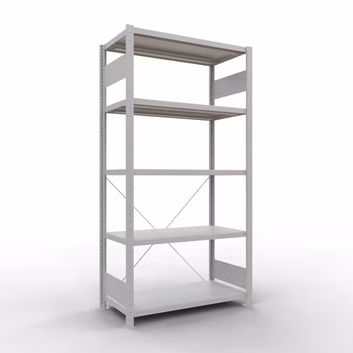 Grundregal, Fachbodenregal Stecksystem MULTIplus330, 2000 x 1000 x 500 mm (HxBxT), 5 Fachböden, Kreuzstrebe, RAL 7035 lichtgrau aus der Kategorie Grundregal mit der Artikelnummer 33850