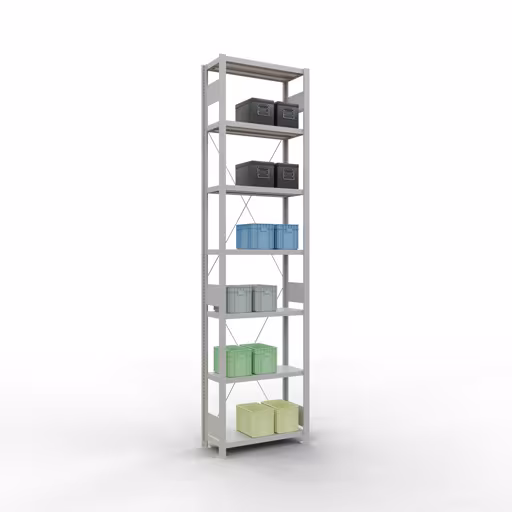 Abbildung Nr 14 des Artikels Grundregal, Fachbodenregal Stecksystem MULTIplus250, 3000 x 750 x 300 mm (HxBxT), 7 Fachböden, Kreuzstrebe, RAL 7035 lichtgrau aus der Produktgruppe Stecksystem von der Marke Schulte Lagertechnik