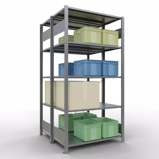 Abbildung Nr 15 des Artikels Grundregal, Doppelregal, Fachbodenregal Stecksystem MULTIplus150, 2000 x 1000 x (2x500) mm (HxBxT), 2x5 Fachböden, Kreuzstrebe, verzinkt aus der Produktgruppe Fachbodenregale von der Marke Schulte Lagertechnik