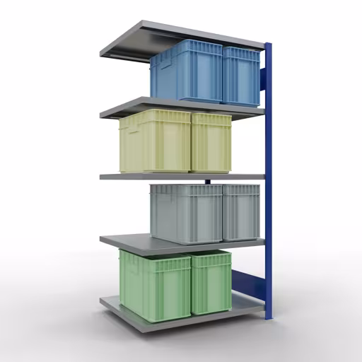 Anbauregal, Fachbodenregal Stecksystem MULTIplus250, 2000 x 1000 x 800 mm (HxBxT), 5 Fachböden, Längenriegel, RAL 5010 enzianblau/verzinkt von der Marke Schulte Lagertechnik aus der Produktreihe Stecksystem