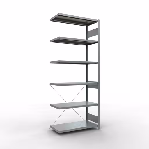 Anbauregal, Fachbodenregal Stecksystem MULTIplus250, 2500 x 1000 x 500 mm (HxBxT), 6 Fachböden, Kreuzstrebe, verzinkt aus der Kategorie Anbauregal mit der Artikelnummer 12956