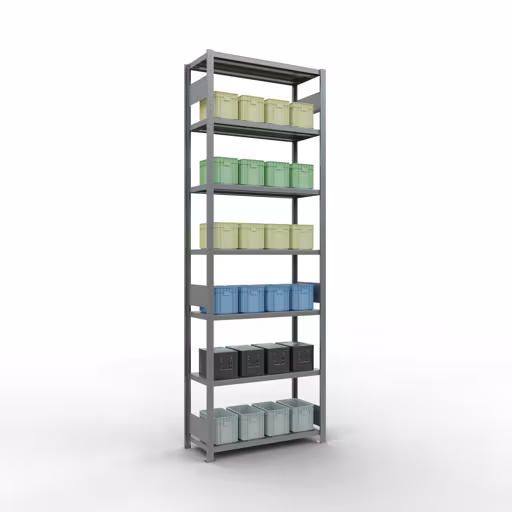Abbildung Nr 13 des Artikels Grundregal, Fachbodenregal Stecksystem MULTIplus330, 3000 x 1000 x 400 mm (HxBxT), 7 Fachböden, Längenriegel, verzinkt aus der Produktgruppe Stecksystem von der Marke Schulte Lagertechnik