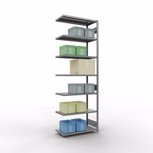 Anbauregal, Fachbodenregal Stecksystem MULTIplus330, 3000 x 1000 x 500 mm (HxBxT), 7 Fachböden, Längenriegel, verzinkt von der Marke Schulte Lagertechnik aus der Produktreihe Stecksystem