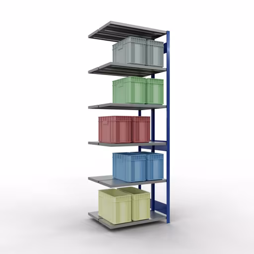 Anbauregal, Doppelregal, Fachbodenregal Stecksystem MULTIplus250, 3000 x 1000 x (2x400) mm (HxBxT), 2x7 Fachböden, Längenriegel, RAL 5010 enzianblau von Schulte Lagertechnik aus der Kategorie Fachbodenregale
