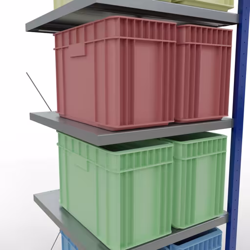 Zusatzbild des Artikels Anbauregal, Fachbodenregal Stecksystem MULTIplus250, 2000 x 750 x 800 mm (HxBxT), 5 Fachböden, Kreuzstrebe, RAL 5010 enzianblau/verzinkt/verzinkt aus Anbauregal