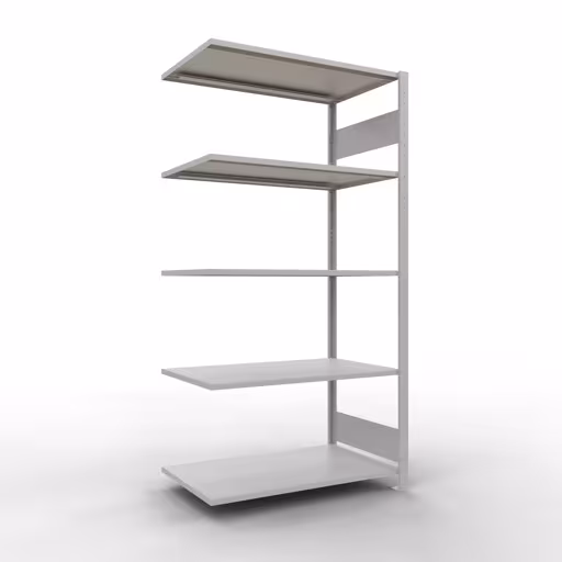 Anbauregal, Fachbodenregal Stecksystem MULTIplus150, 2000 x 1000 x 600 mm (HxBxT), 5 Fachböden, Längenriegel, RAL 7035 lichtgrau aus der Kategorie Anbauregal mit der Artikelnummer 32665-LR
